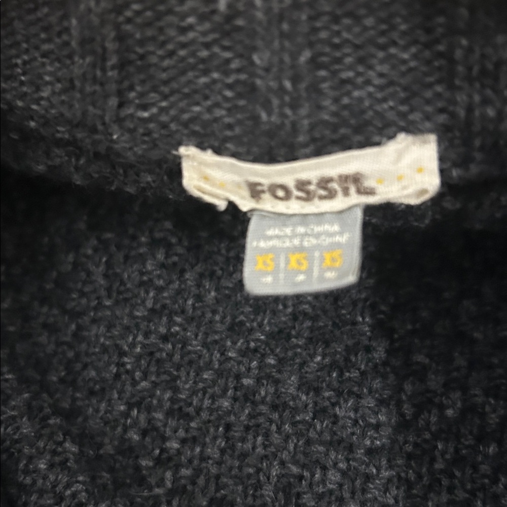 Fossil Wool Cashmere Blend Charcoal Cable Knit Button Down Collared Sweater - Picture 3 of 6